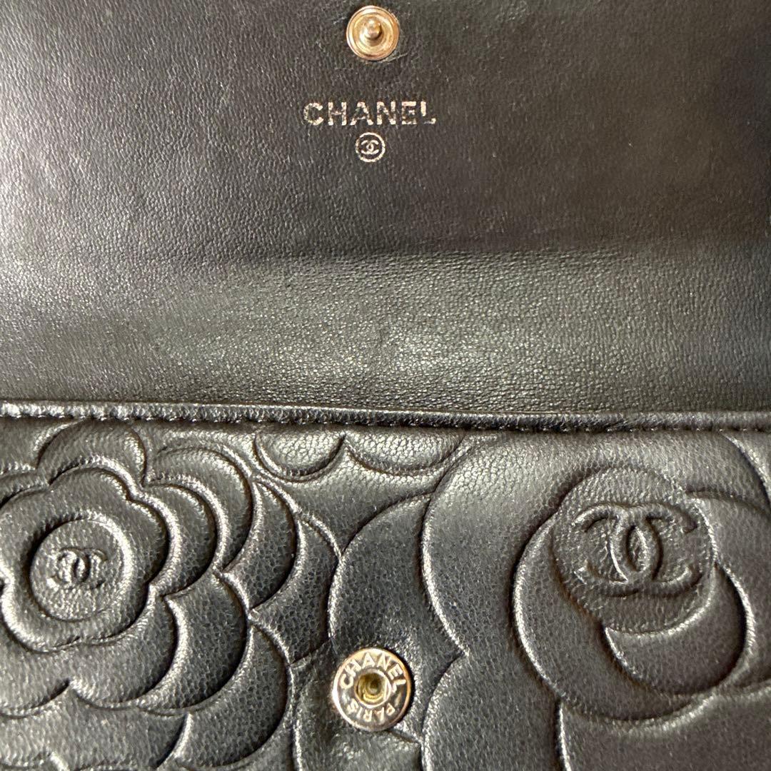 CHANEL ブラック 長財布 カメリア 箱付きココマーク