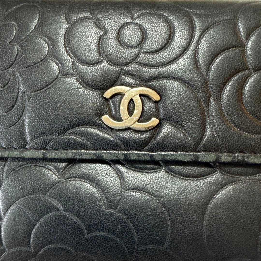 CHANEL ブラック 長財布 カメリア 箱付きココマーク