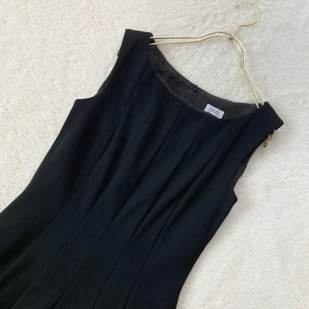 FOXEYフォクシー　ノーカラーワンピース　プリーツ　ミモレ丈　40サイズ