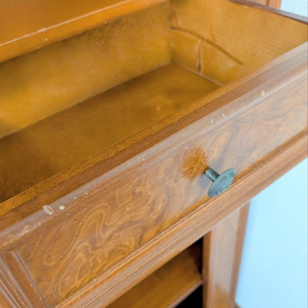 イタリア製 アンティーク調木製本棚 アーチ型 ブックシェルフ 2引き出し付き