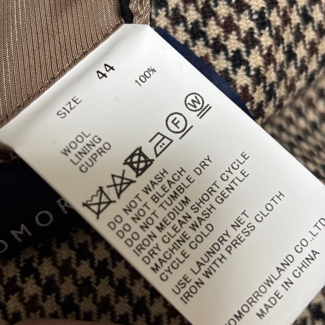 【未使用級】　TOMORROWLAND ジャケット　シングル　段返り千鳥柄　44