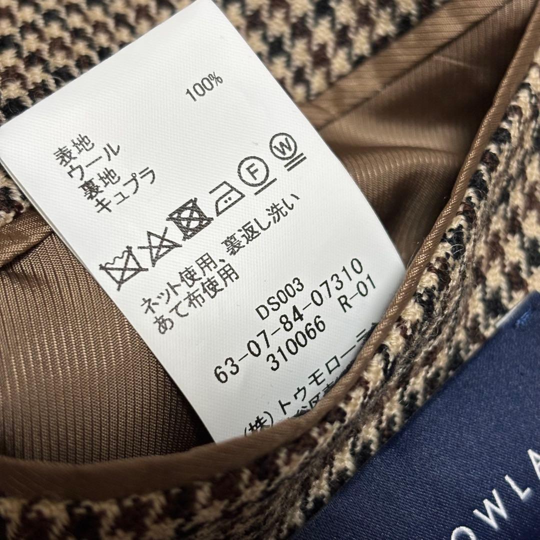 【未使用級】　TOMORROWLAND ジャケット　シングル　段返り千鳥柄　44