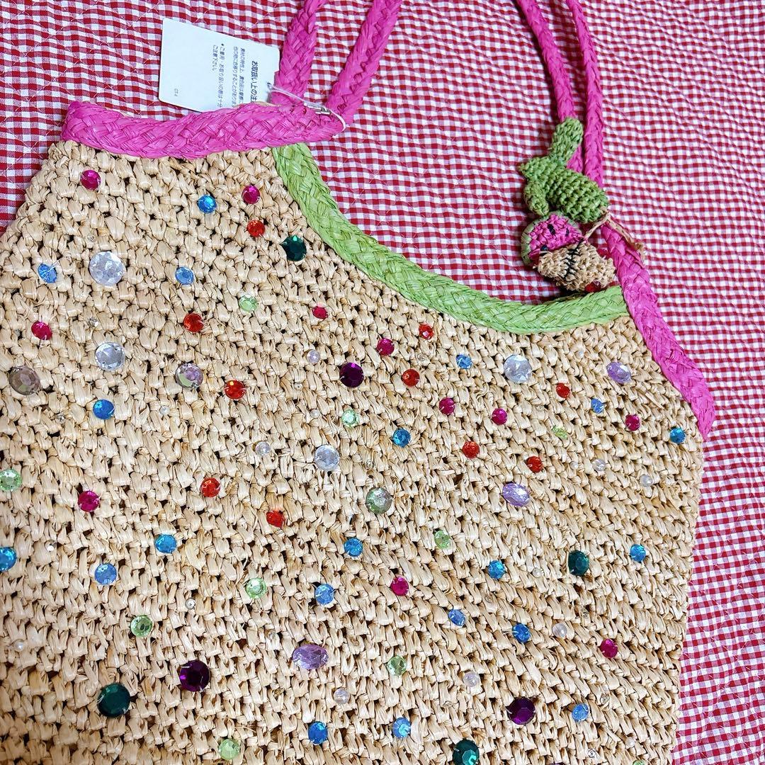 【新品未使用】ツモリチサト＊籠バッグ＊スイカ＊カラフル＊ビーズパール＊カゴバッグ