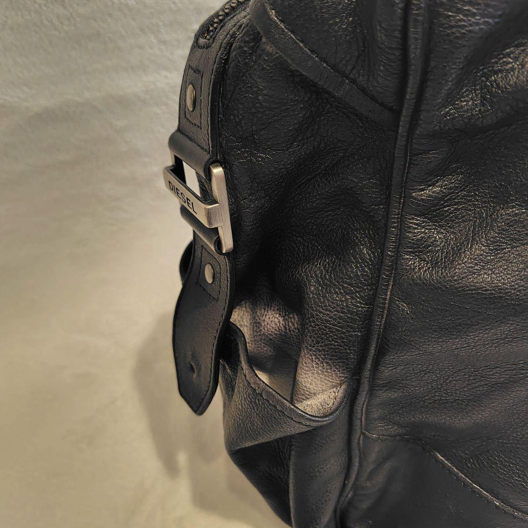 Y2K DIESEL メタルロゴ　レザー　ボストンバッグ　大容量　黒