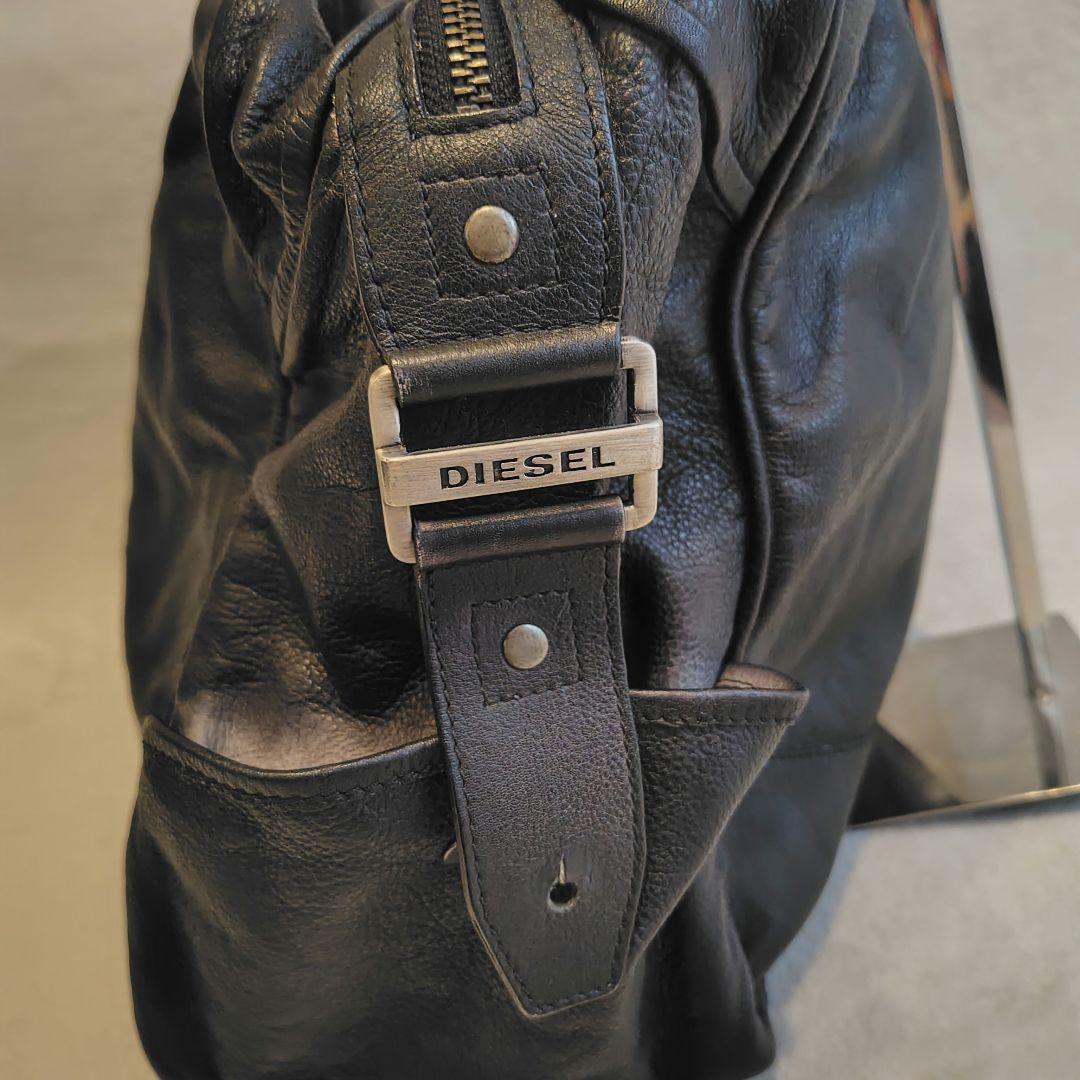 Y2K DIESEL メタルロゴ　レザー　ボストンバッグ　大容量　黒