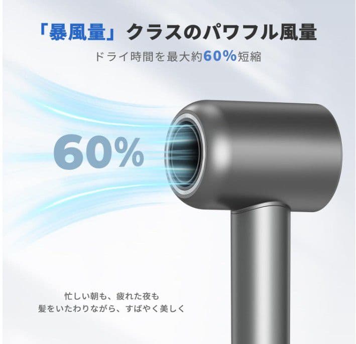 強力風量 ヘアドライヤー グレー 新品未使用 風口マグネット着脱