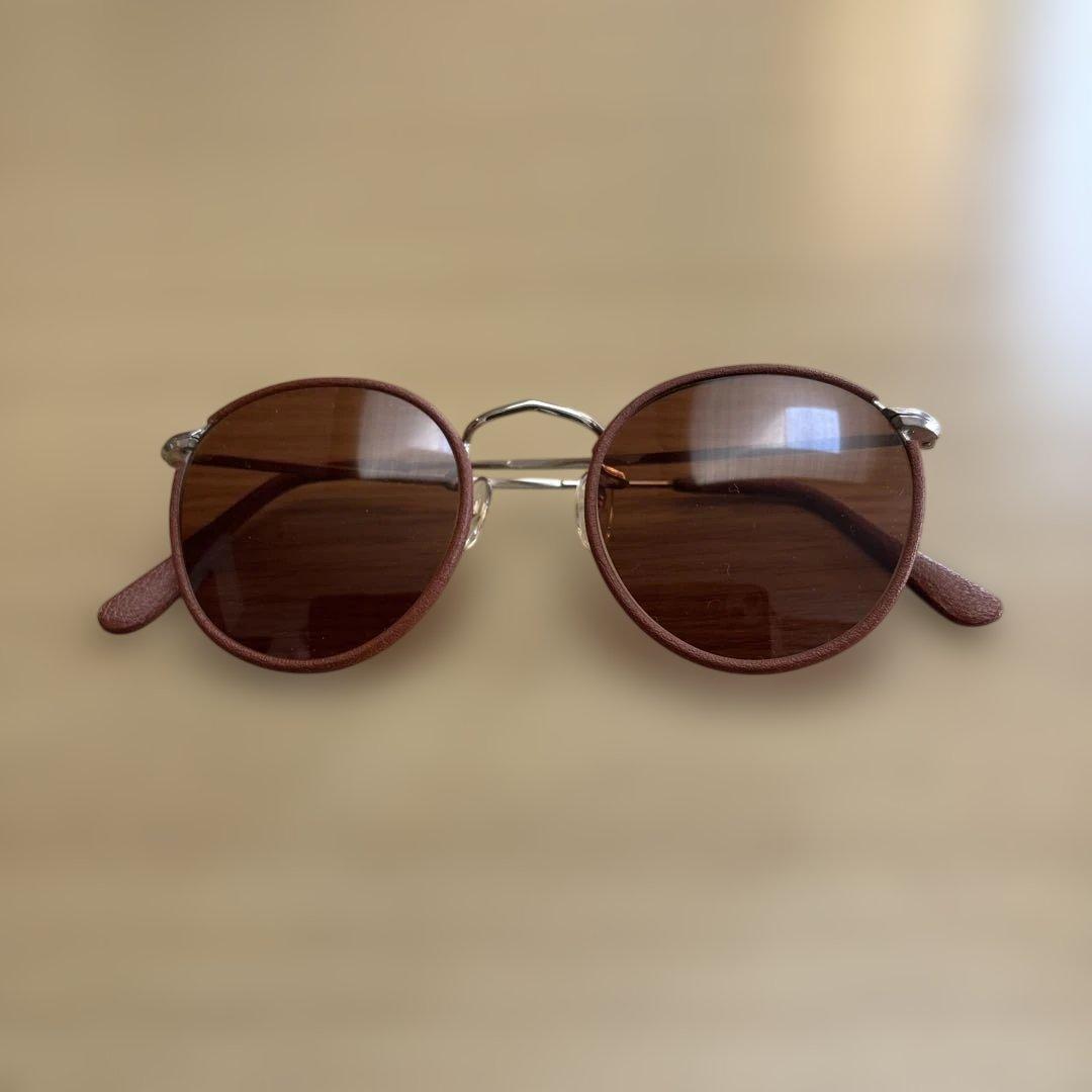 80sレザーフレームサングラス白山眼鏡ケース付き MADE IN ENGLAND