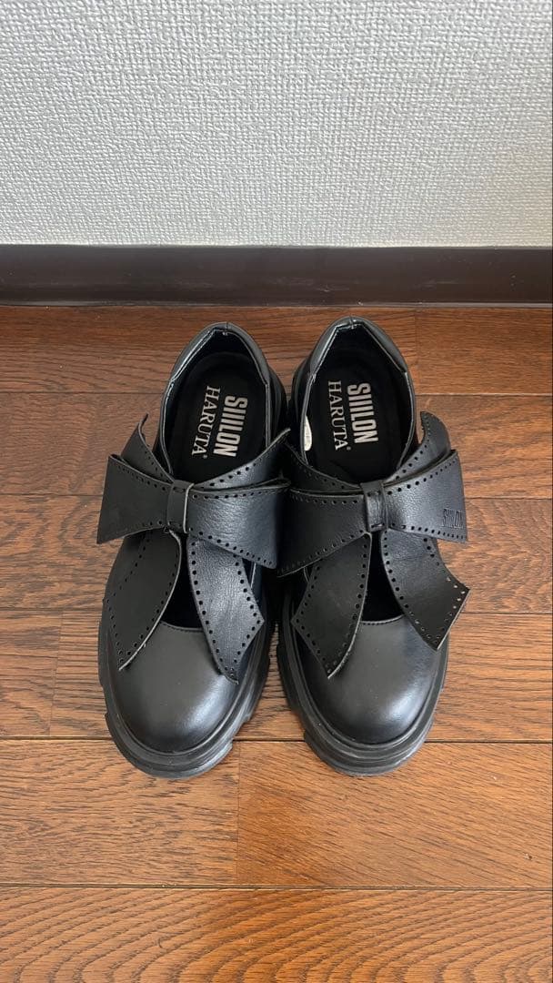 SIIILON×HARUTA ブラックリボン付き厚底シューズ