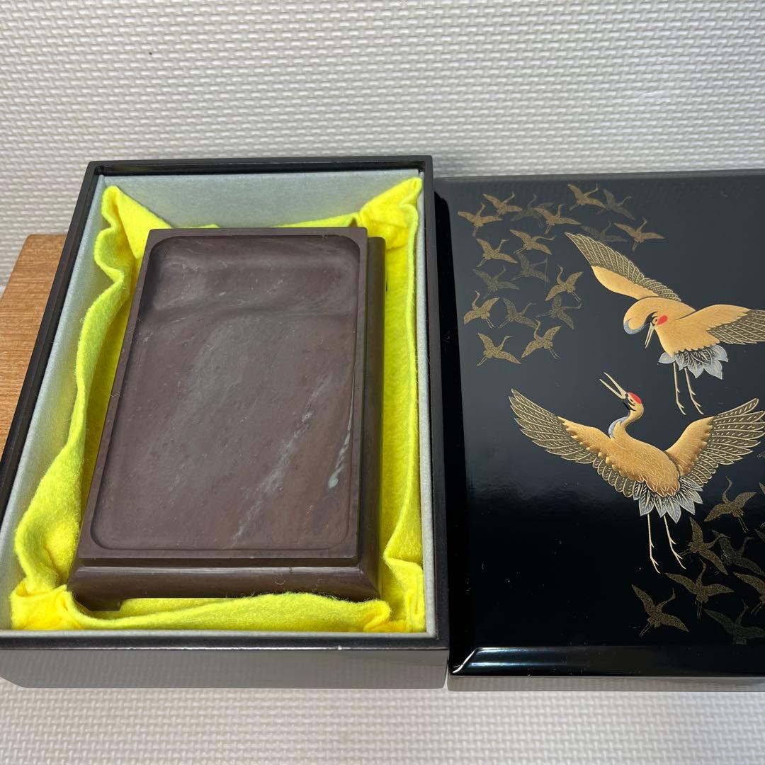 ⭕️赤間硯　紫金石模様　古硯　四つ脚　眞丁寧仕上げ　赤間関　赤盛堂作　精巧仕上げ