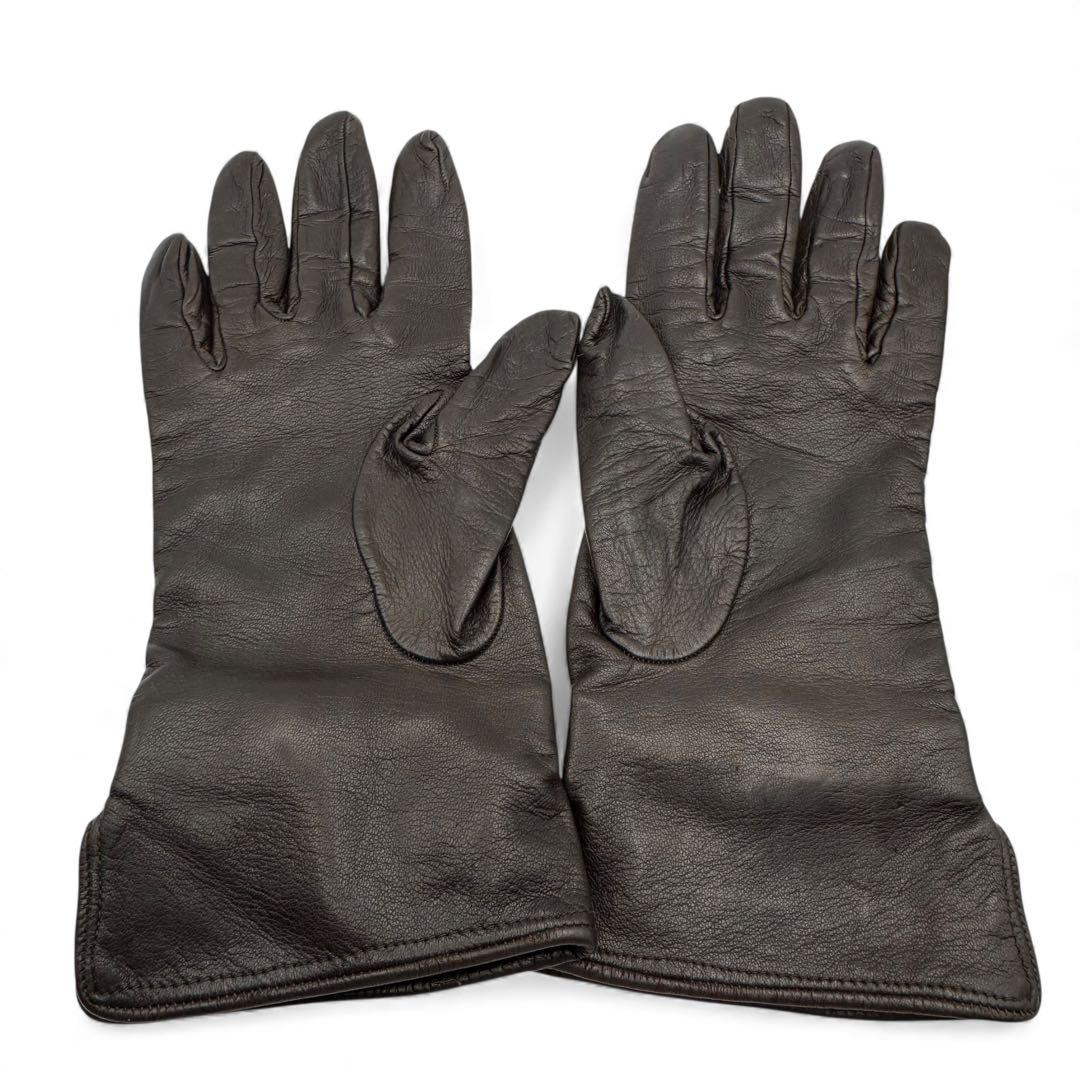 美品　プラダ　手袋　レザー　ベルト付き　裏地シルク　プラダ　ダークブラウン
