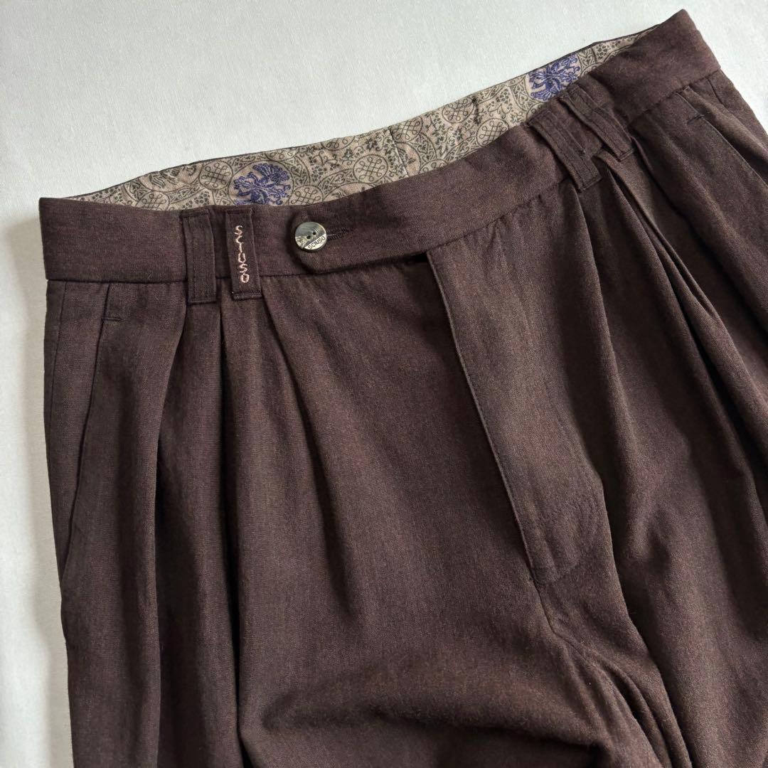 パンツ 90s EURO label 4-tuck cotton wide slacks