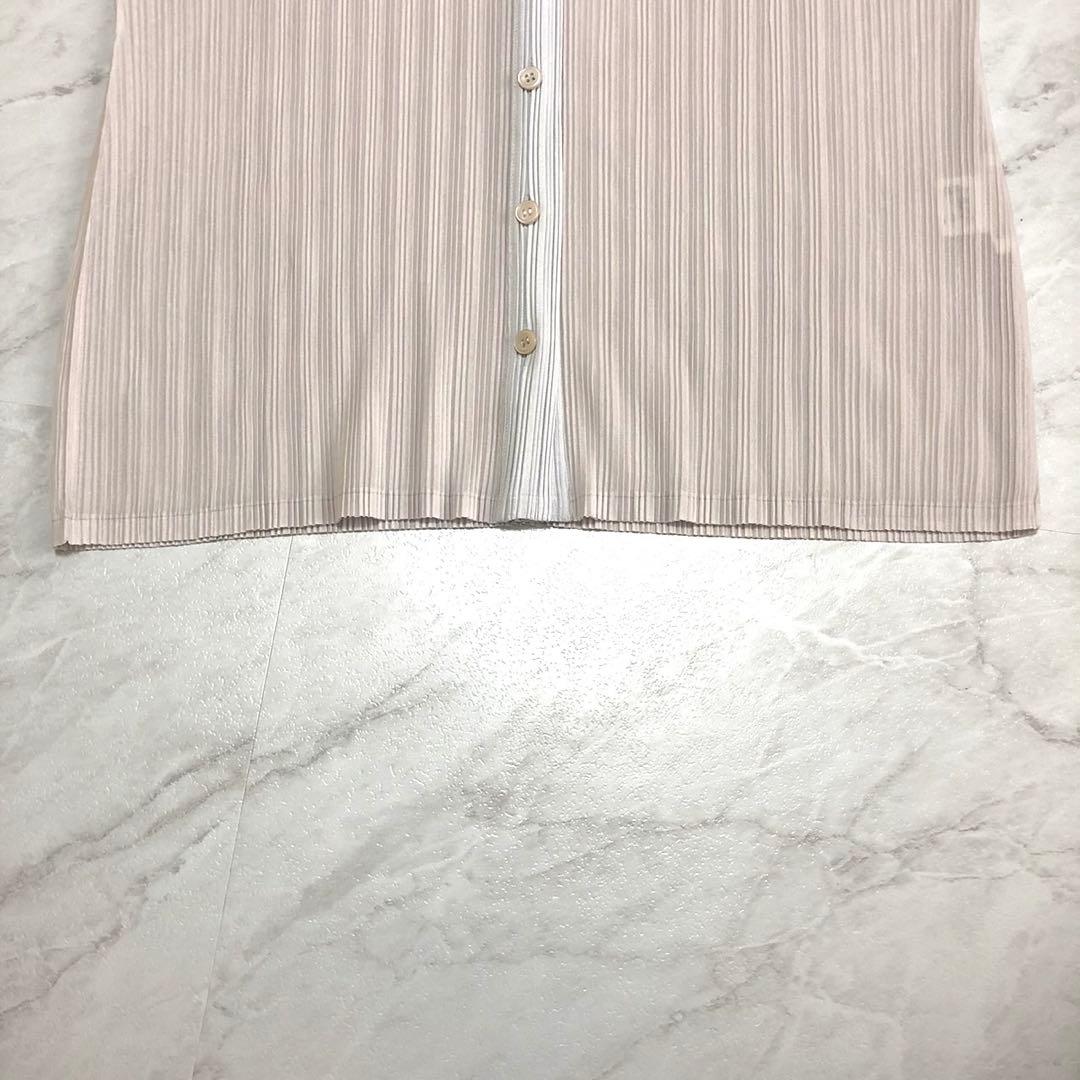 プリーツプリーズ 長袖シャツ 襟付き ボタンダウン Lサイズ バイカラー