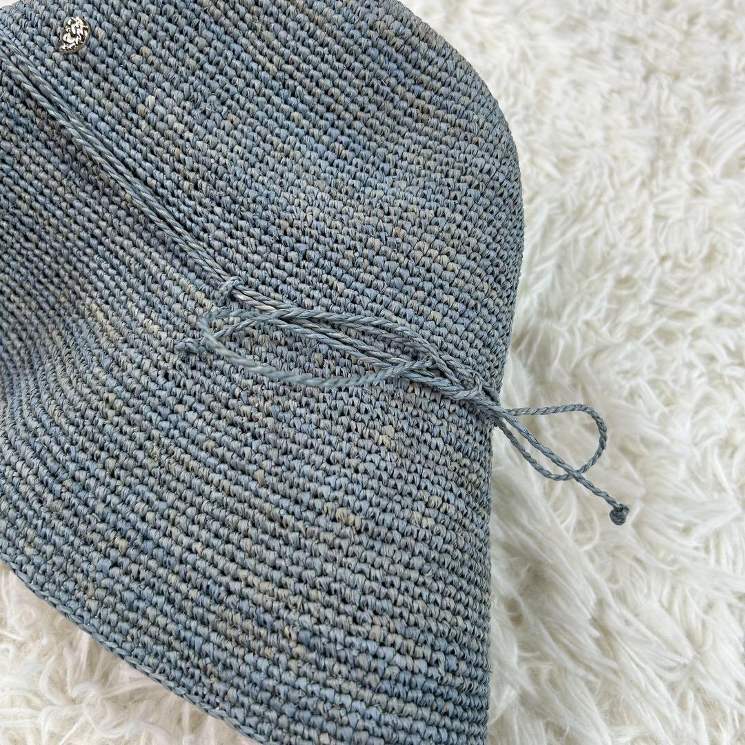 美品★ヘレンカミンスキー ライトブルー×ブルーグレー×ブルーグリーン ラフィア