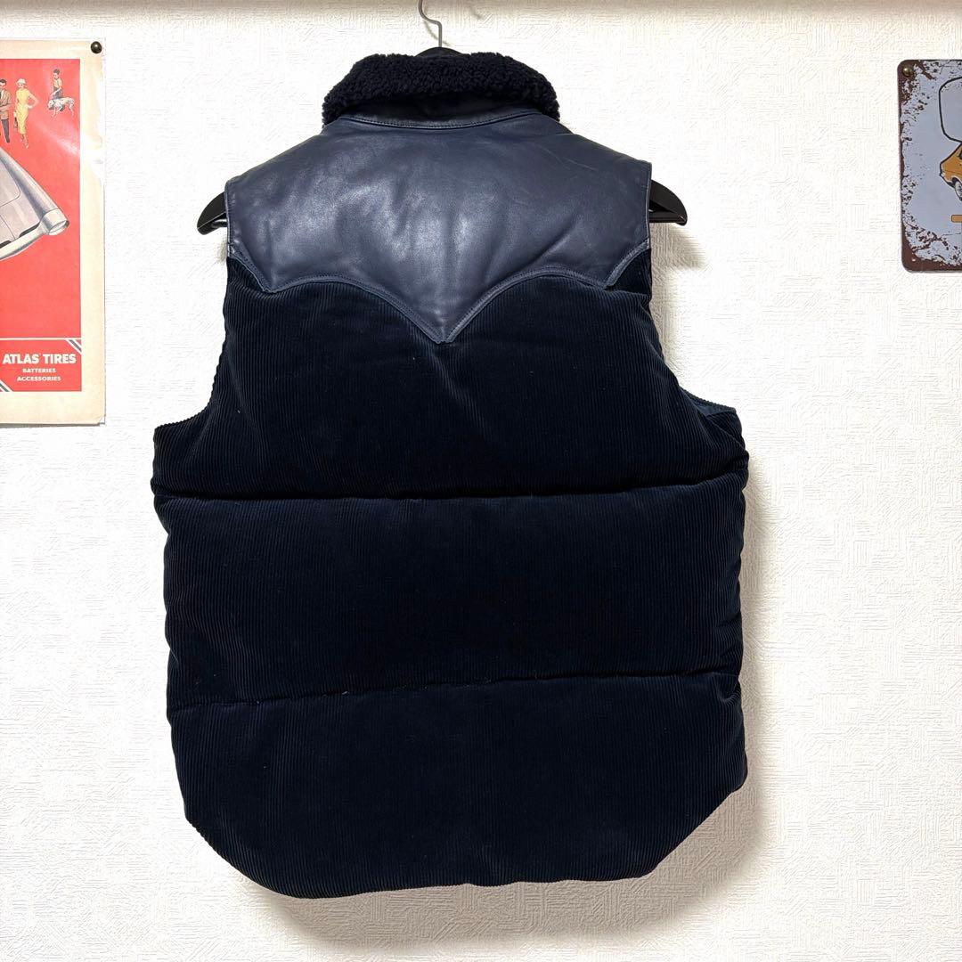 r*u様 ロッキーマウンテン　ダウンベスト　ネイビー　コーデュロイ　ヨークレザー