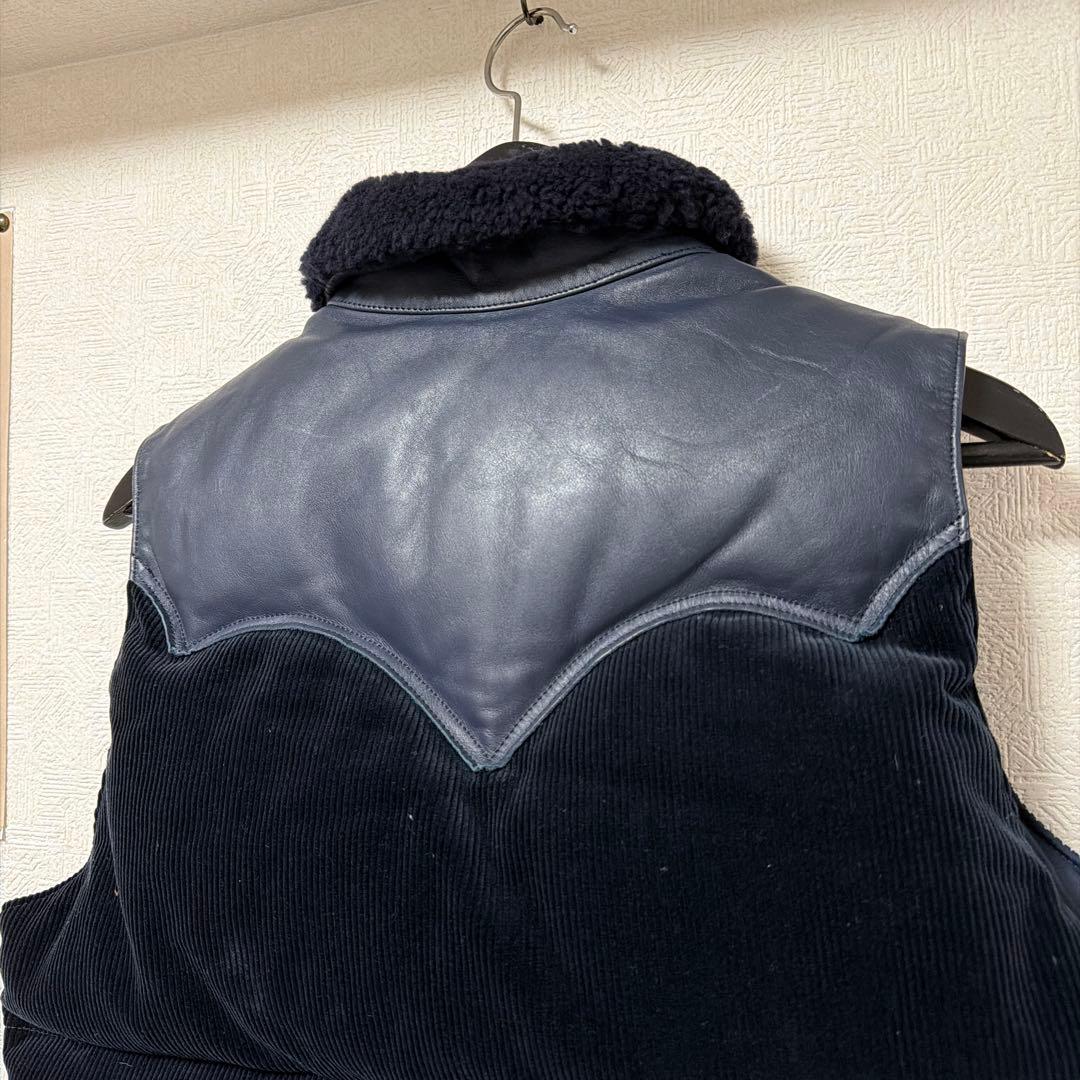 r*u様 ロッキーマウンテン　ダウンベスト　ネイビー　コーデュロイ　ヨークレザー