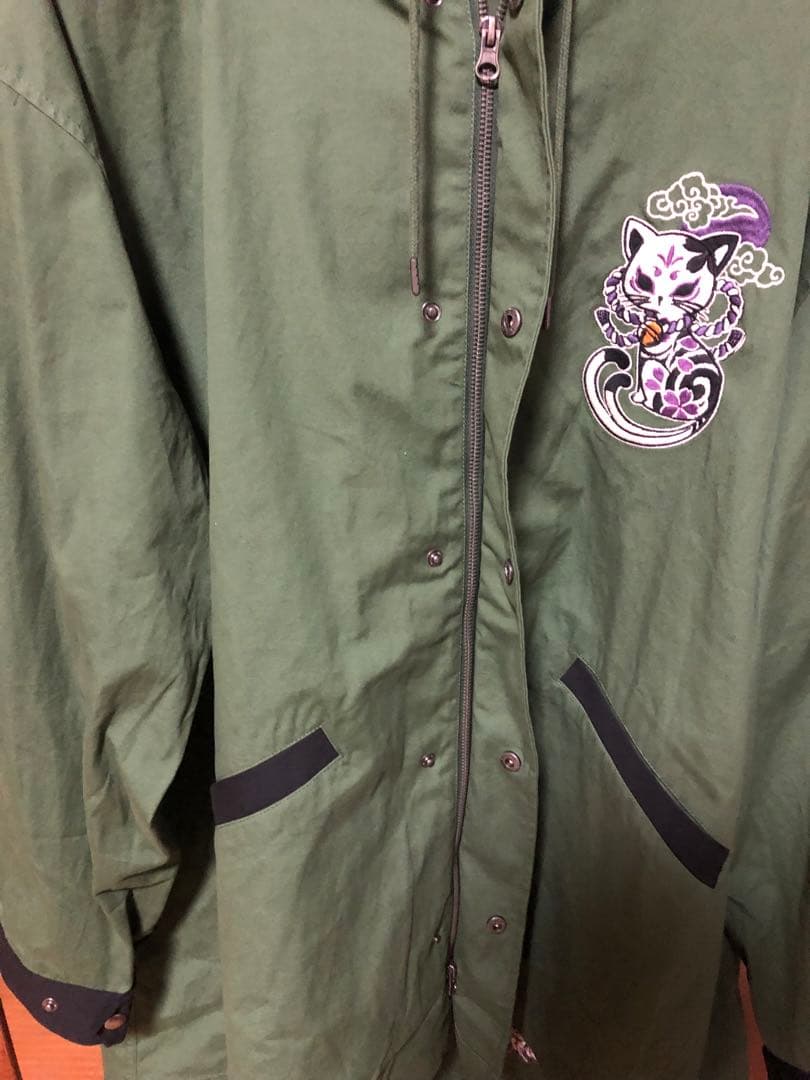 SUMINEKO　墨猫　流儀圧搾　オリーブ　お猫様総刺繍モッズコート 今季新品
