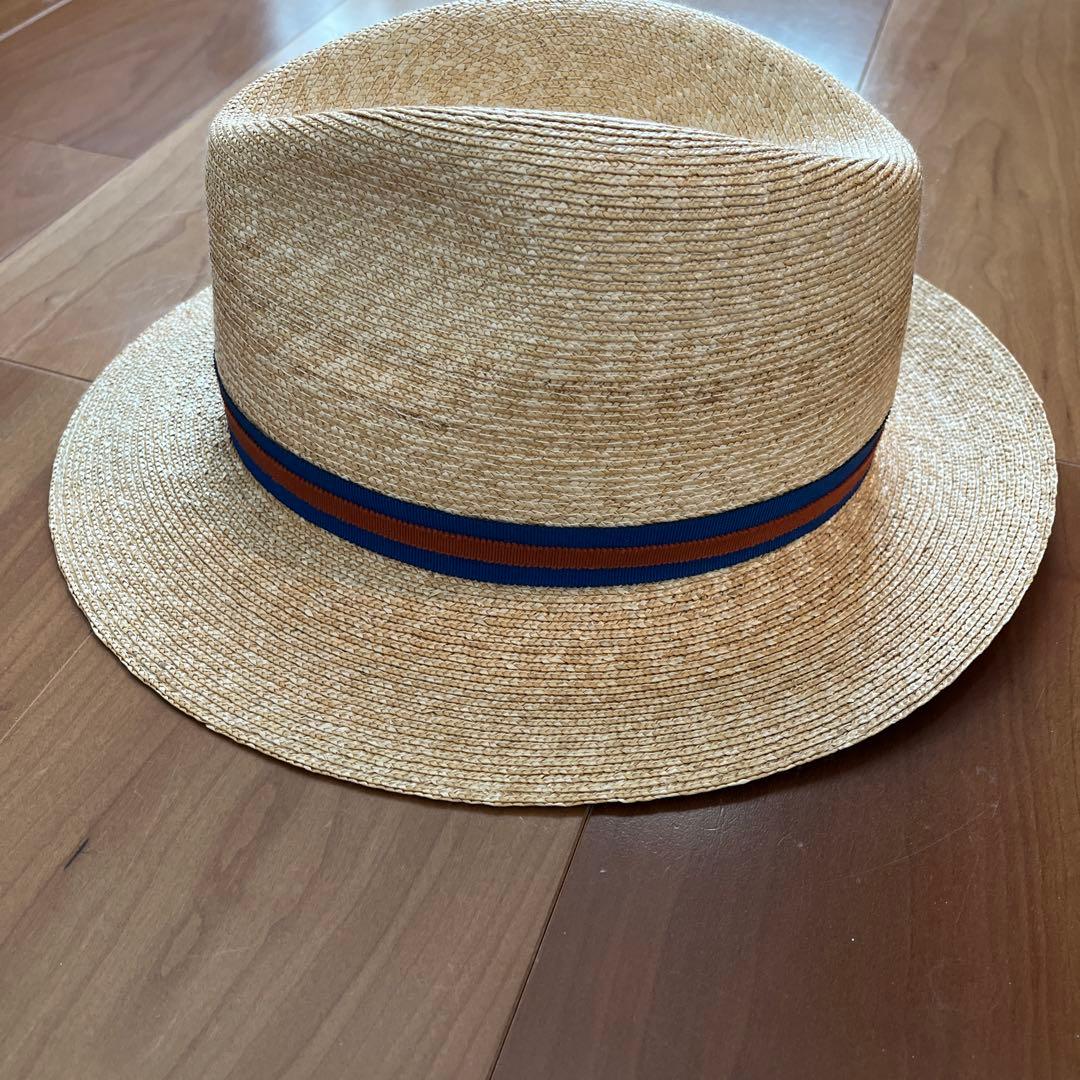 エルメス　ベージュ ストローハット リボン付き
