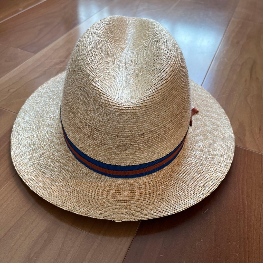 エルメス　ベージュ ストローハット リボン付き