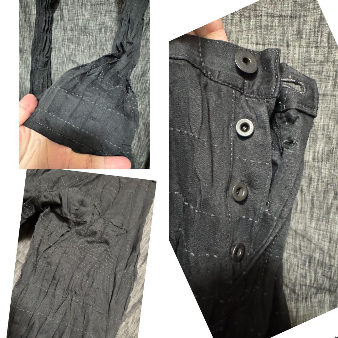 ISSEY MIYAKE シワ加工 プリーツパンツ ステッチ 刺繍　ブラック 黒