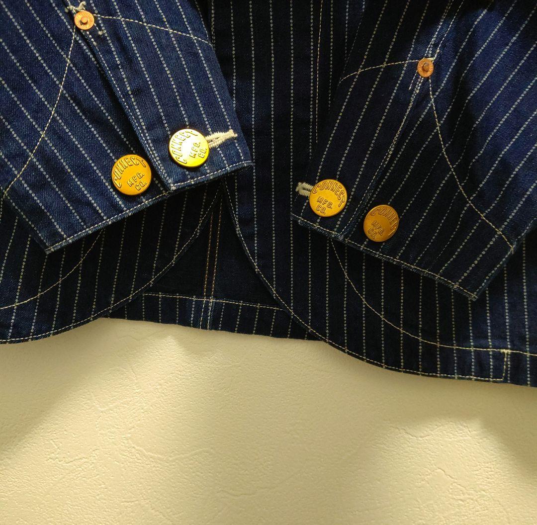 Pherrow's ネイビー ストライプ デニム カバーオール