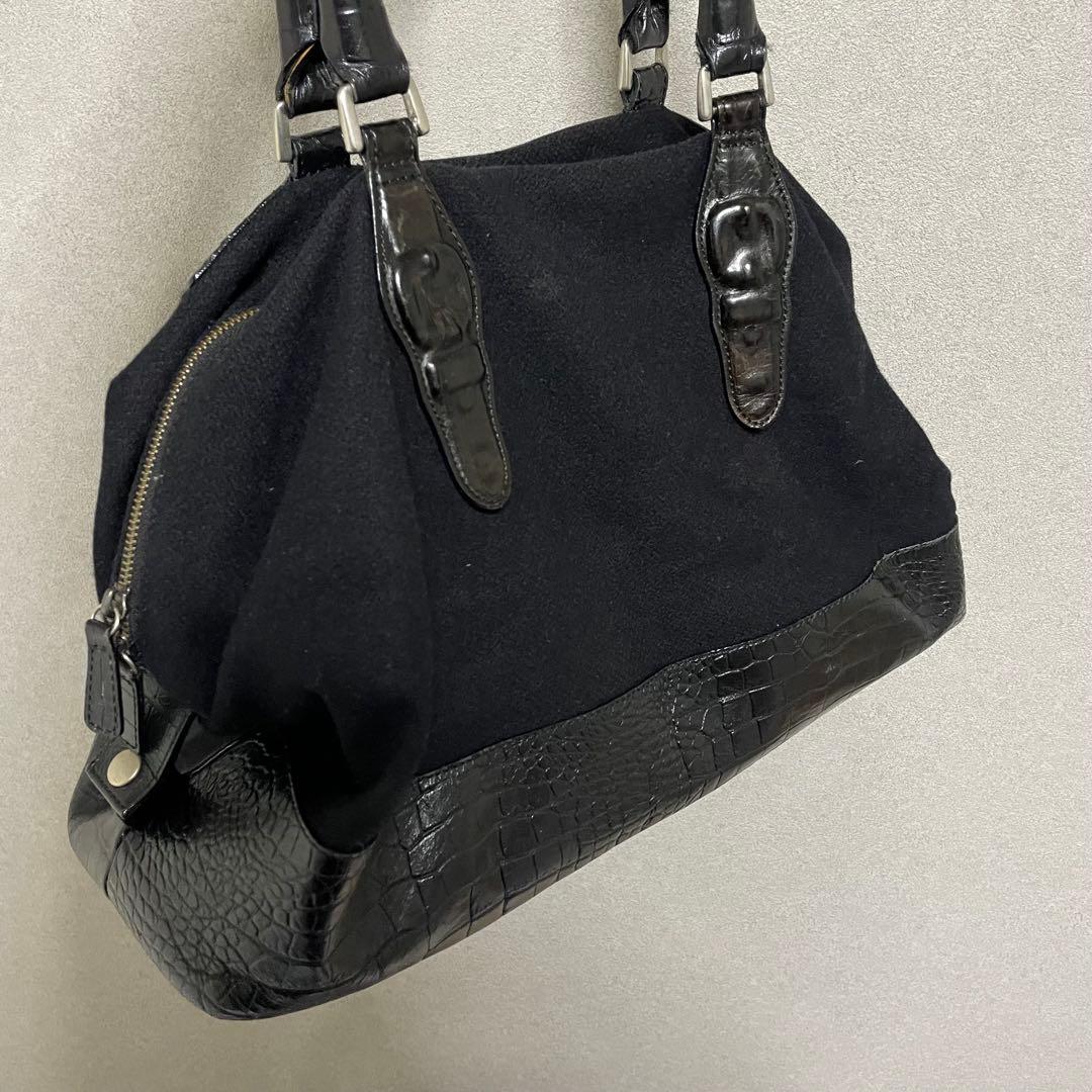 ミハラヤスヒロ　ボストン　バッグ　ハンドバッグ　ブラック　レザー　クロコ　異素材