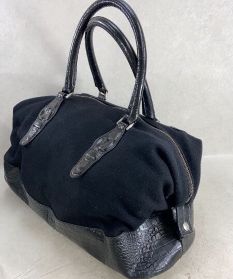 ミハラヤスヒロ　ボストン　バッグ　ハンドバッグ　ブラック　レザー　クロコ　異素材