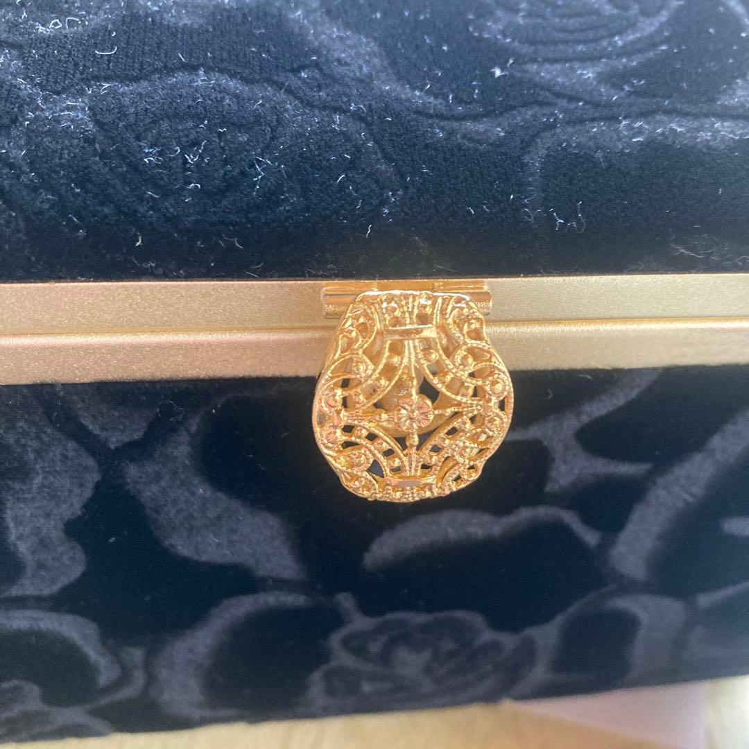 黒の花柄ベルベットバッグとシルバーの草履のセット