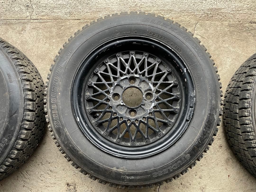 旧車WORKメッシュホイール当時物114.3おまけスタッドレス185/65R14