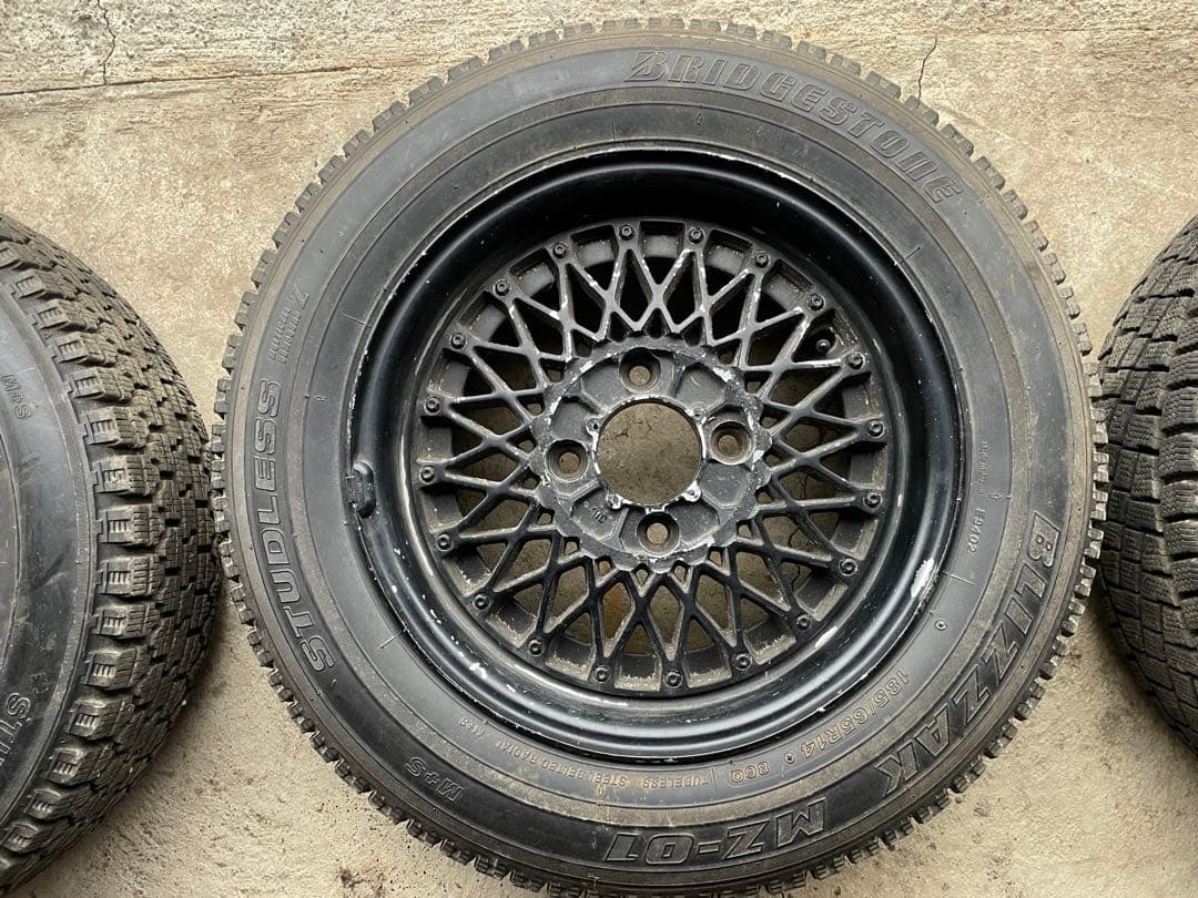 旧車WORKメッシュホイール当時物114.3おまけスタッドレス185/65R14