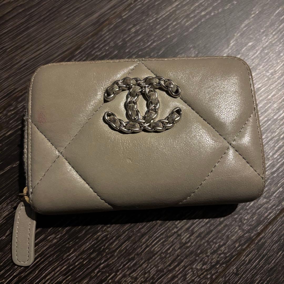 CHANEL ケース パース ラムスキン グレー