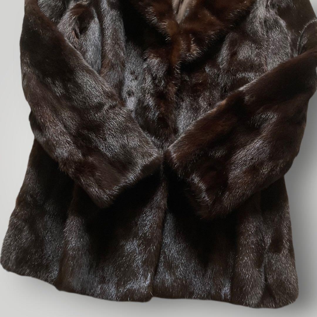 SAGA MINK　銀サガ ダークミンク　ファーコート ハーフコート　13　濃茶