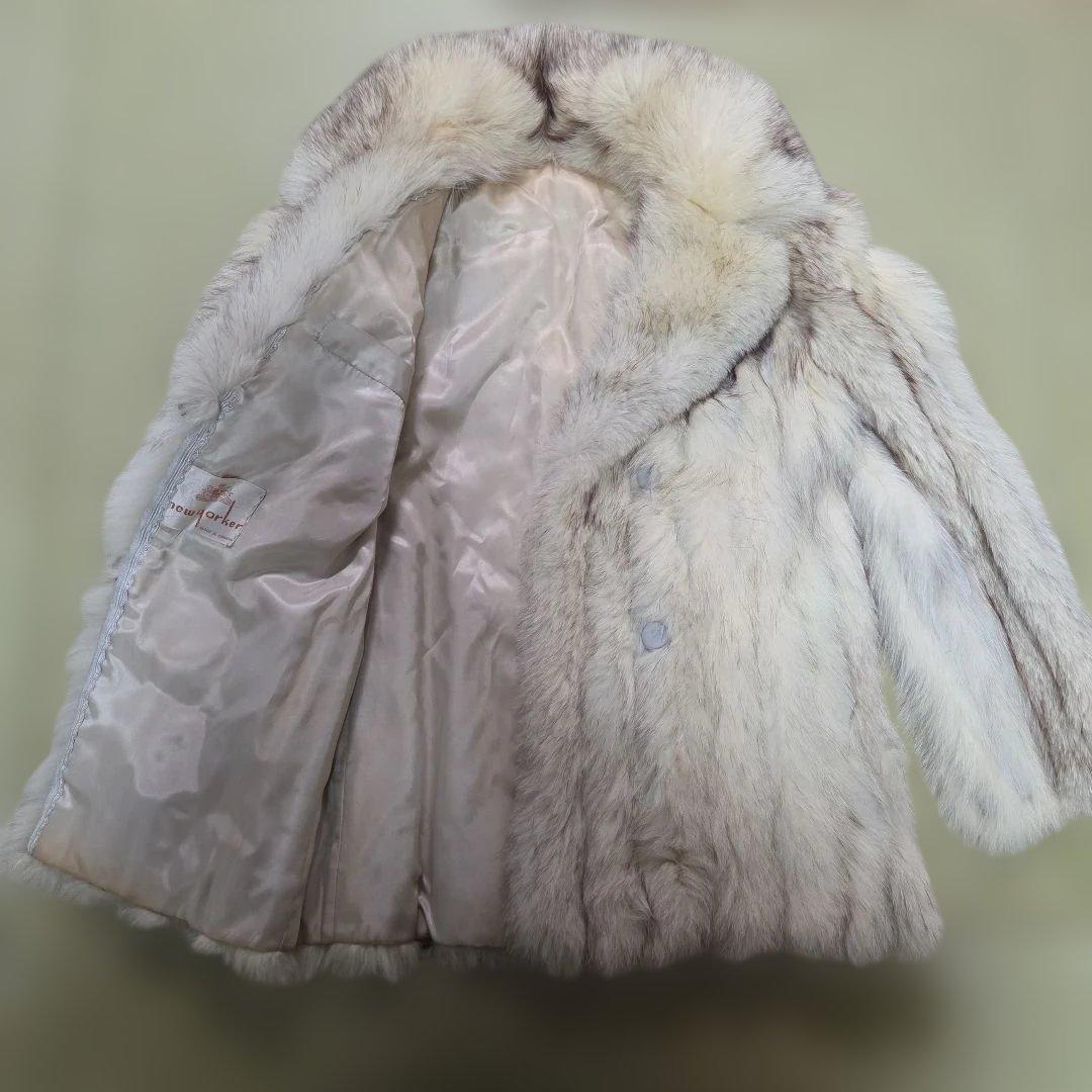 ブルーフォクス コート 肉厚 女優襟 フォクスファー ホワイトフォクス サイズM