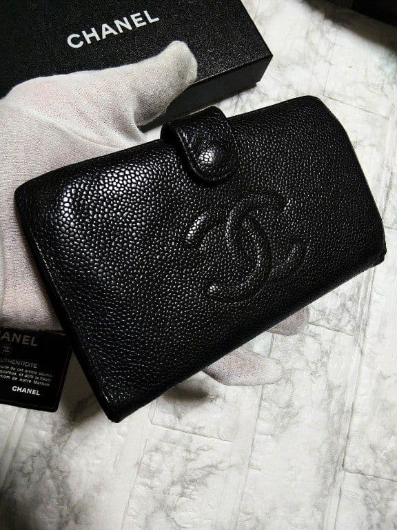 【綺麗】シャネル キャビア ココマークガマ口 長財布