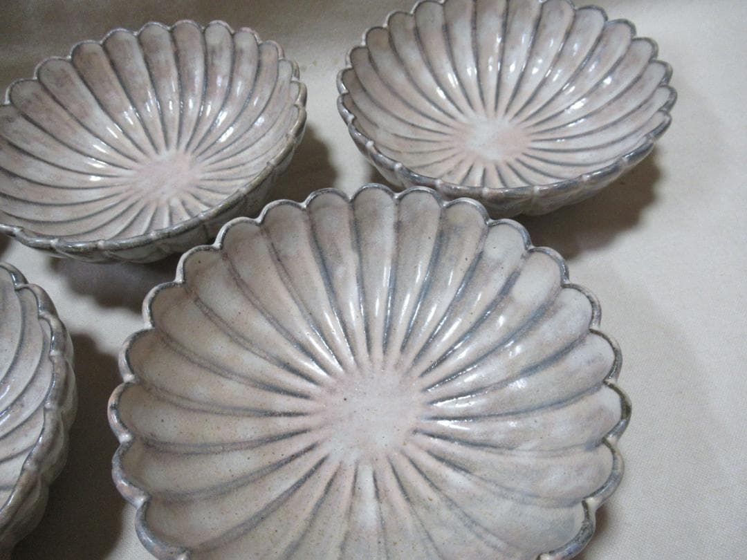 萩焼　１４代坂倉新兵衛造　菊皿６客　共箱