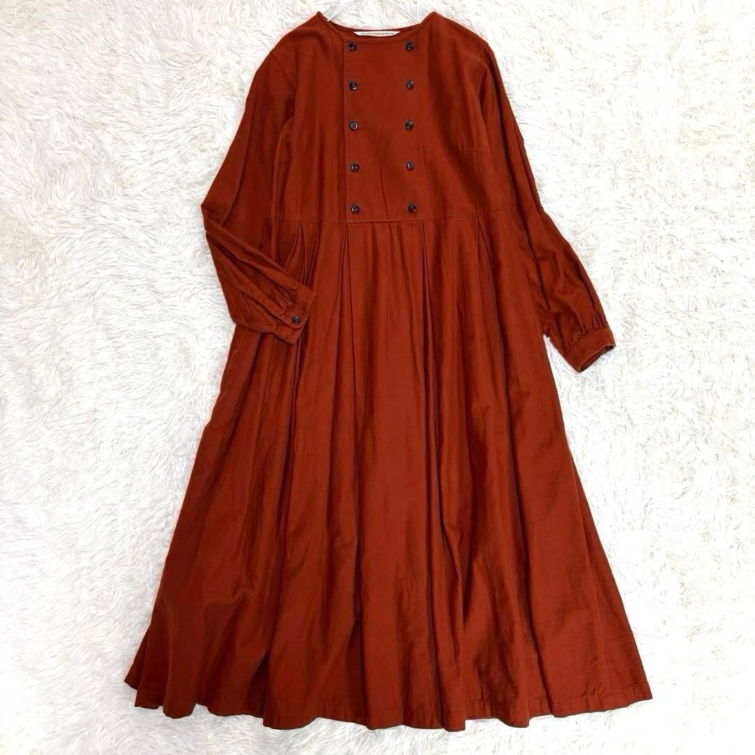 グランマママドーター タック入り フレアロングワンピース オレンジ系 S