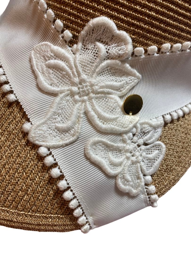 Athena New York IVORY フラワーレースキャップ　麦わら帽子