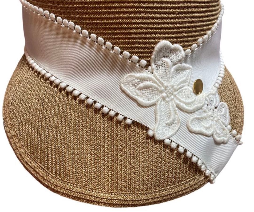 Athena New York IVORY フラワーレースキャップ　麦わら帽子