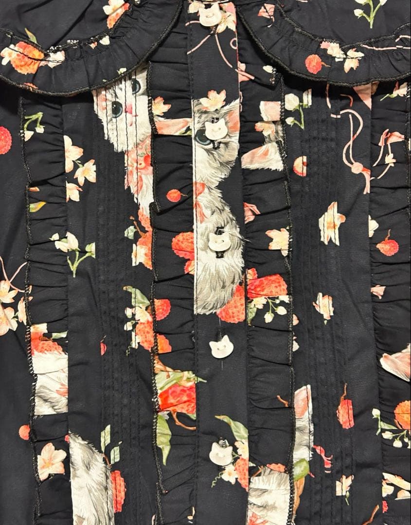 ライチ猫長袖ワンピース