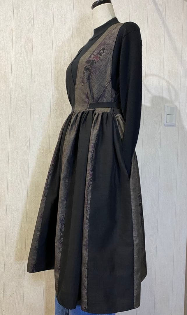 大島紬 正絹紬 2種使い タックたっぷりワンピース