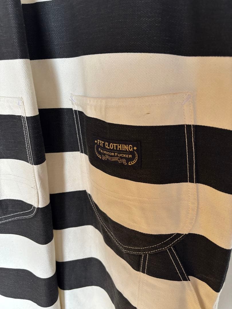 FST オーバーオール 3XL ボーダー白黒 囚人 PW プリズナーパンツ