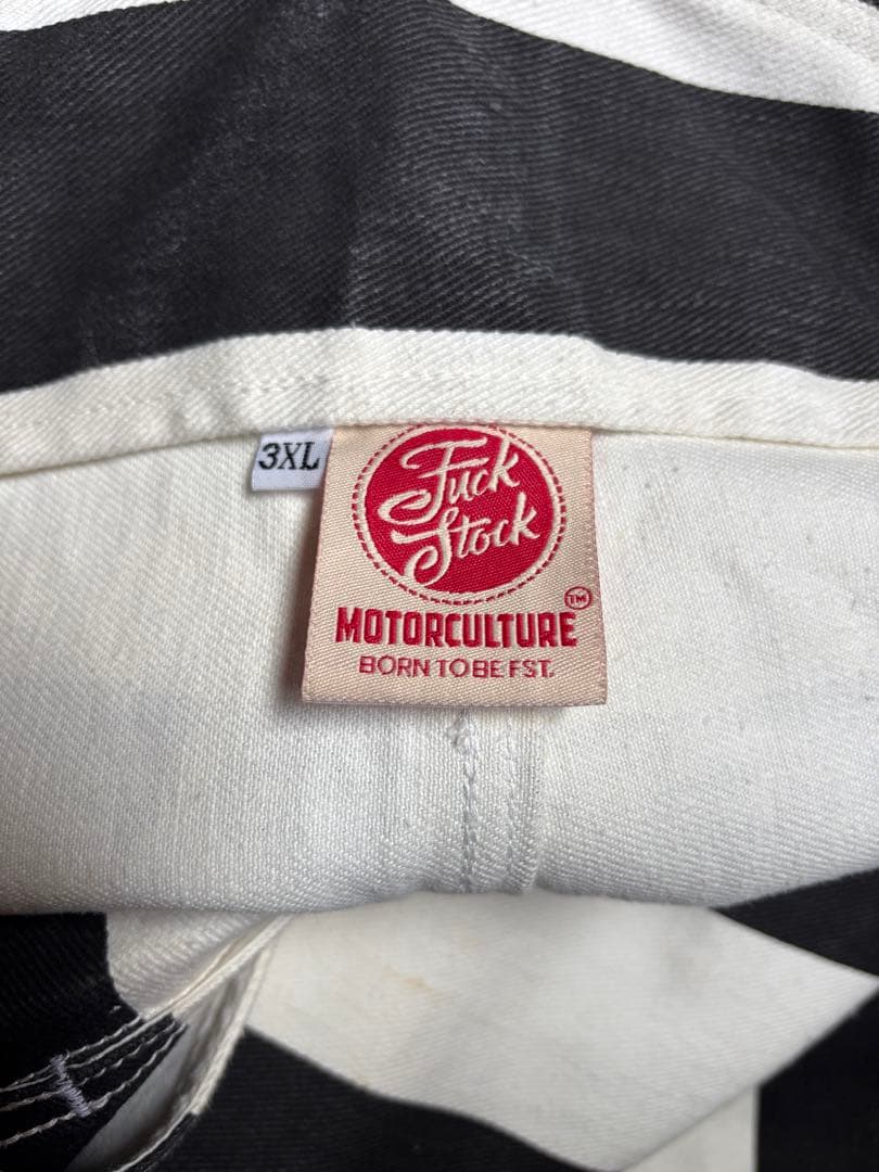 FST オーバーオール 3XL ボーダー白黒 囚人 PW プリズナーパンツ