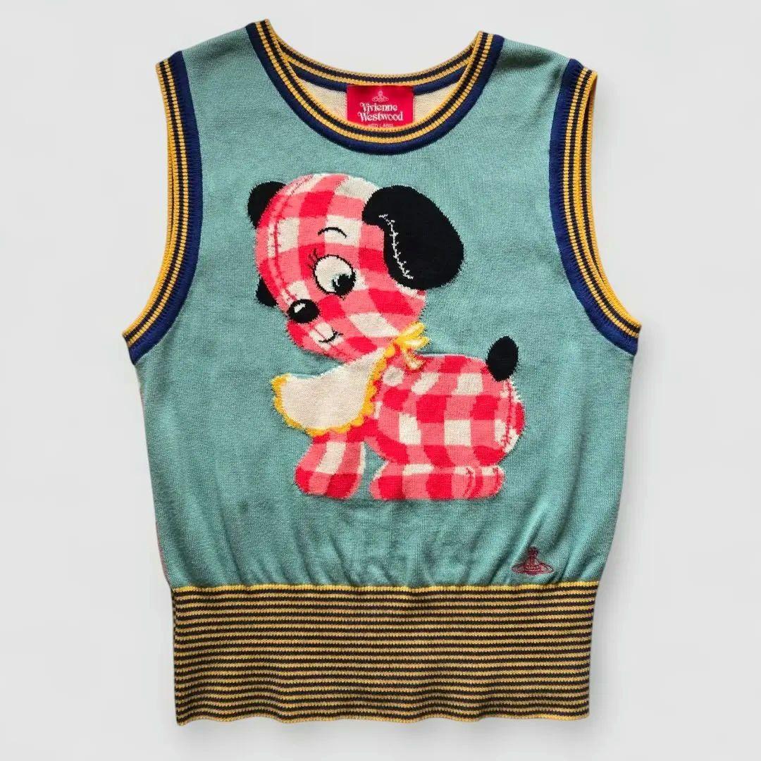 ヴィヴィアンウエストウッド　ドッグ柄 犬 チェック ニット ベスト オーブ刺繍