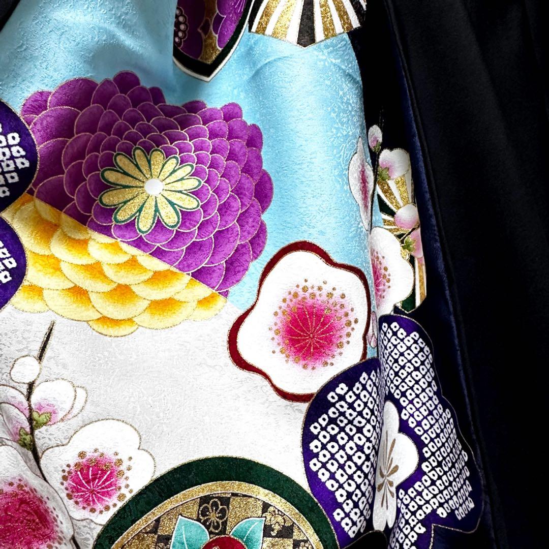 振袖　着物リメイク　ドレス　黒×金彩椿や菊や梅　和柄　ワンピース　ハンドメイド