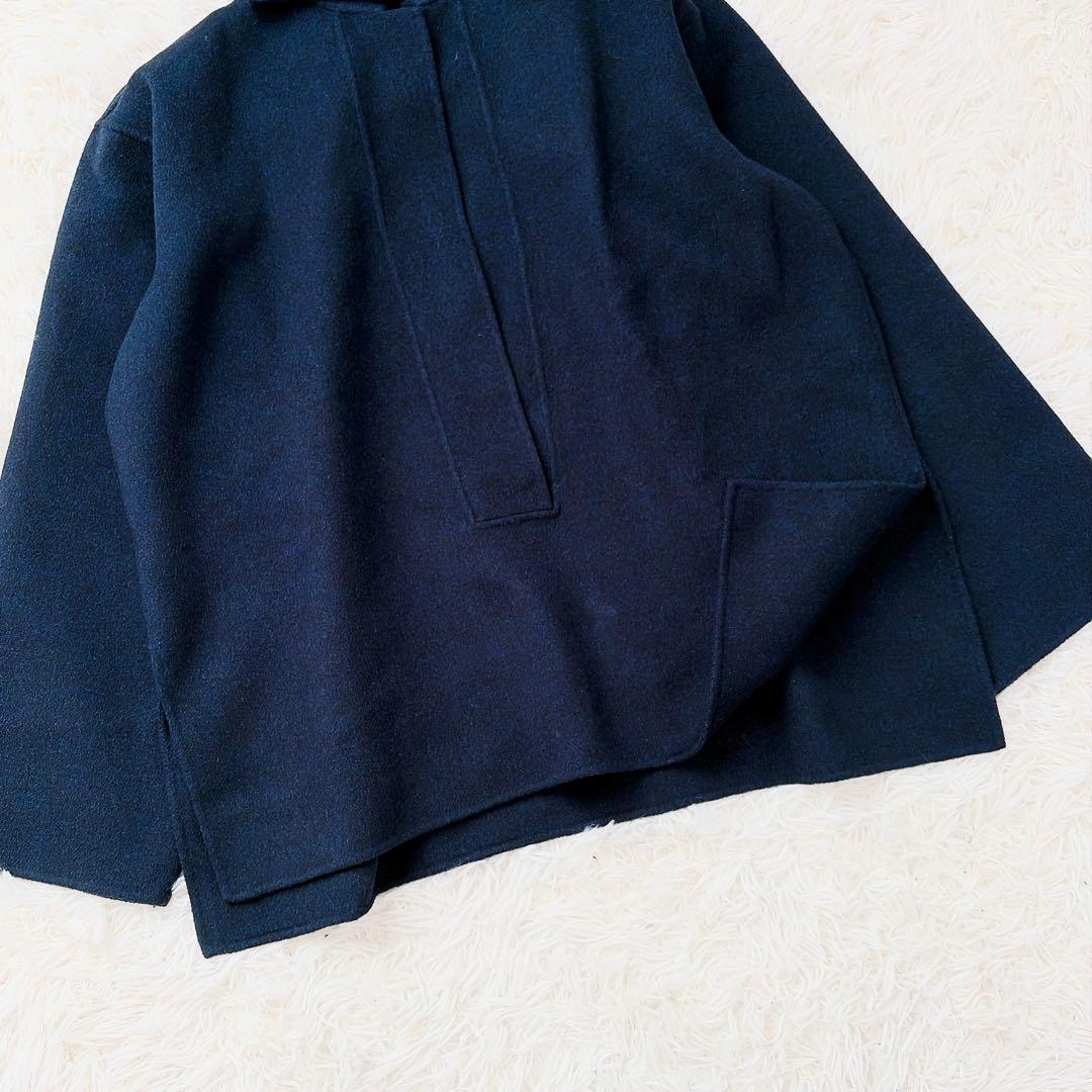 【美品】ソフィードール　ラムウールカシミヤリバーショートコート　ネイビー