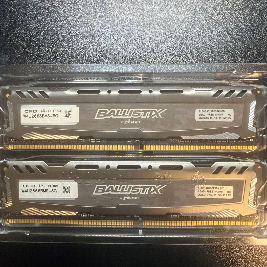 PC用メモリ Ballistix DDR4 2666MHz 8GB×2枚