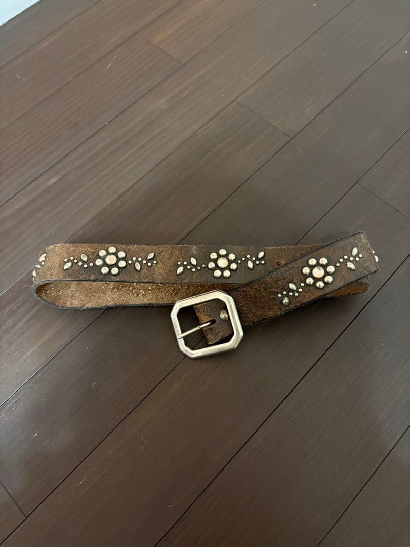 オールドスタッズ　オールドスタッツ　ブラウン 花デザイン ベルト