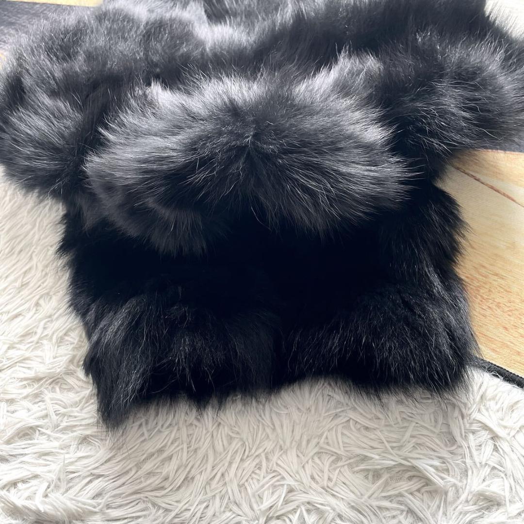 ボリューム◎/総丈81 黒 フォックス ファーコート 毛皮 L さらさら柔らか