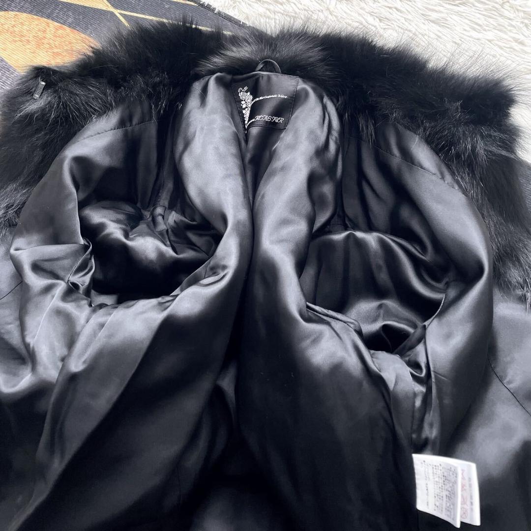 ボリューム◎/総丈81 黒 フォックス ファーコート 毛皮 L さらさら柔らか