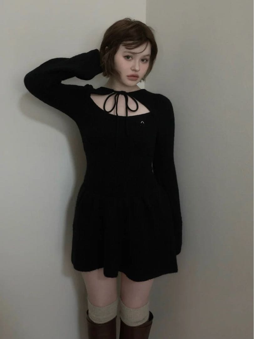 ワンピース ANDMARY Amy cable flare mini dress black