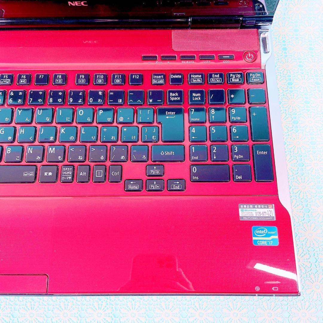 美品✨️Corei7✨️おしゃれ赤❣️ノートパソコン！大容量1TBカメラ付きブルーレイ